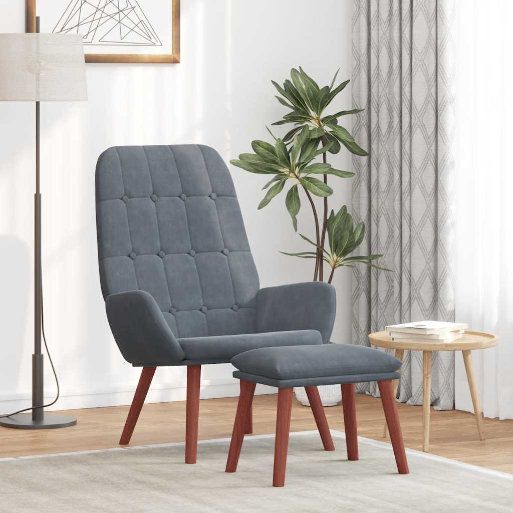 Relaxsessel mit Hocker Dunkelgrau Samt