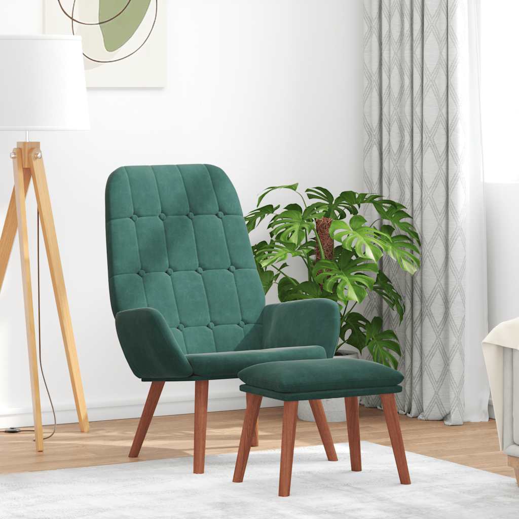 Relaxsessel mit Hocker Dunkelgrün Samt