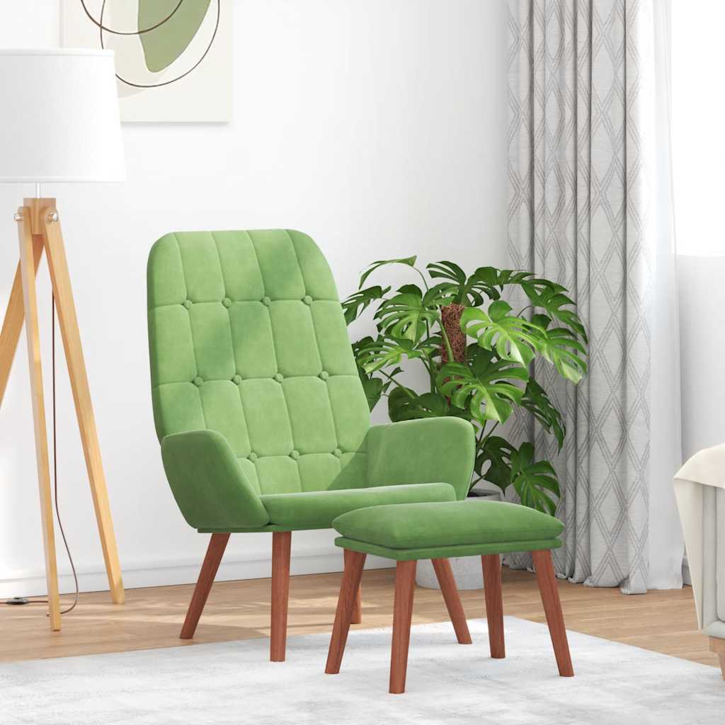 Relaxsessel mit Hocker Hellgrün Samt