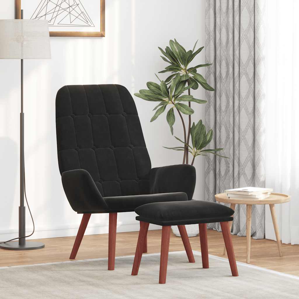 Relaxsessel mit Hocker Schwarz Samt