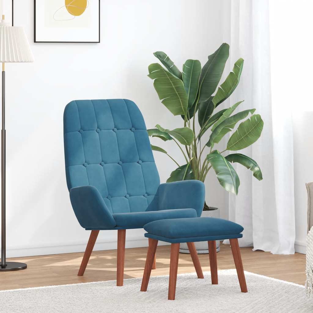 Relaxsessel mit Hocker Blau Samt
