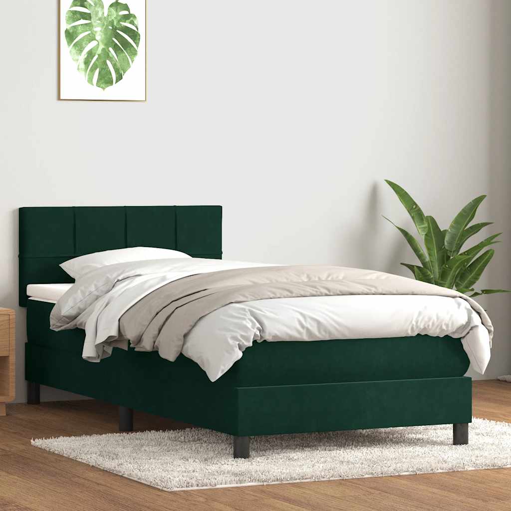 Boxspringbett mit Matratze Dunkelgrün 80x220 cm Samt