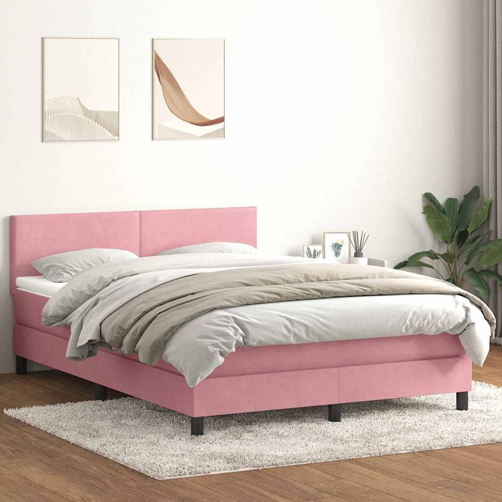 Boxspringbett mit Matratze & LED Rosa 140x210 cm Samt