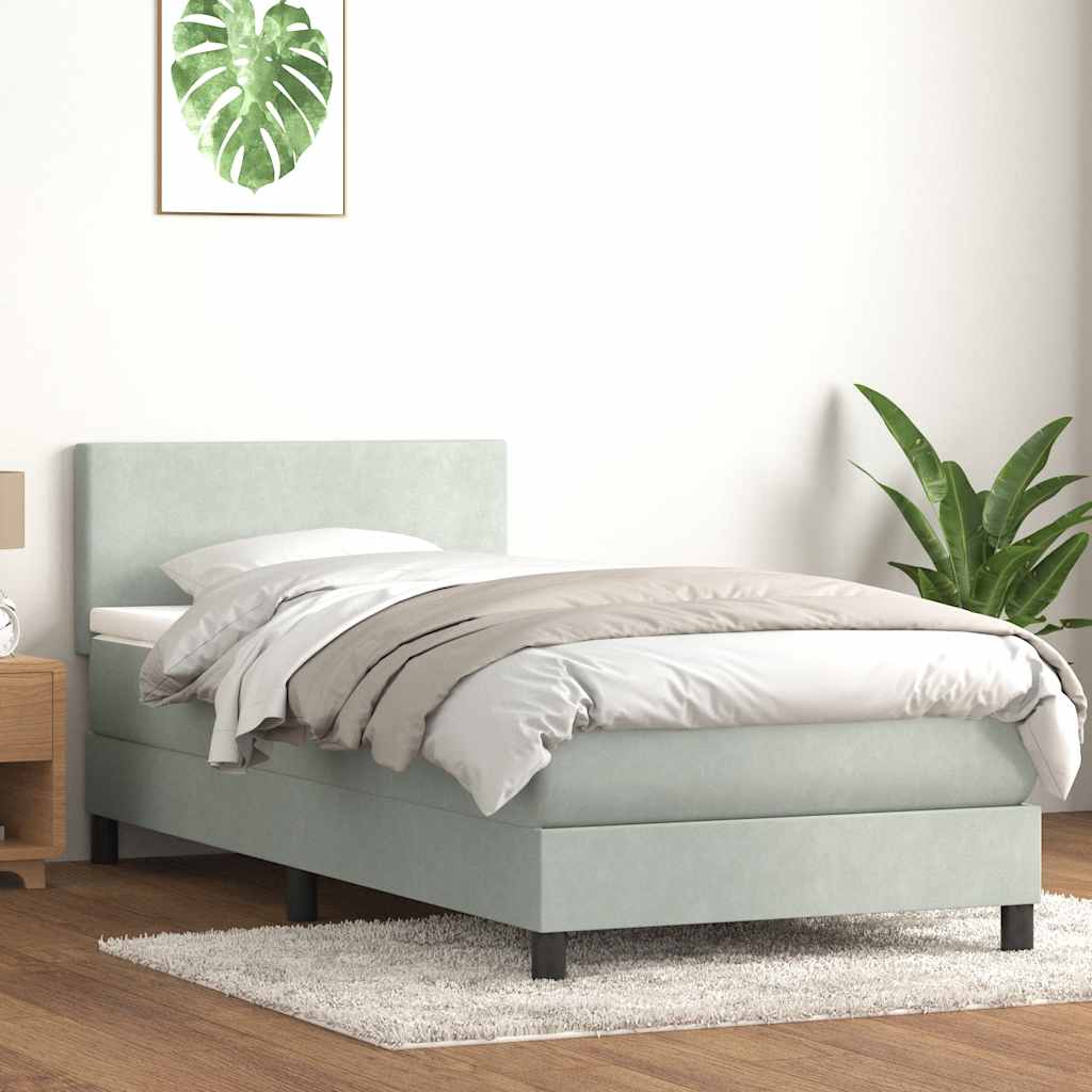 Boxspringbett mit Matratze & LED Hellgrau 90x220 cm Samt