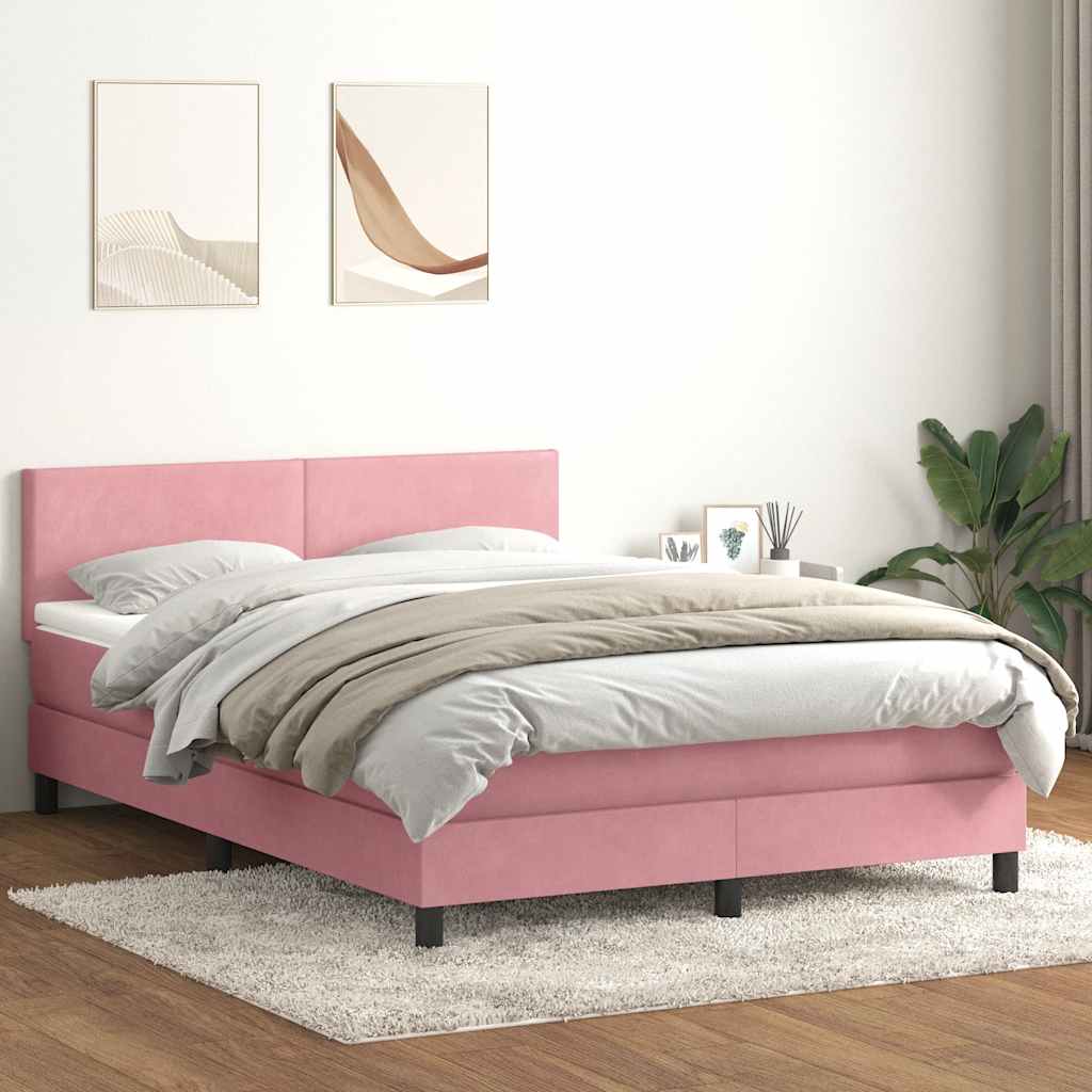 Boxspringbett mit Matratze & LED Rosa 140x220 cm Samt