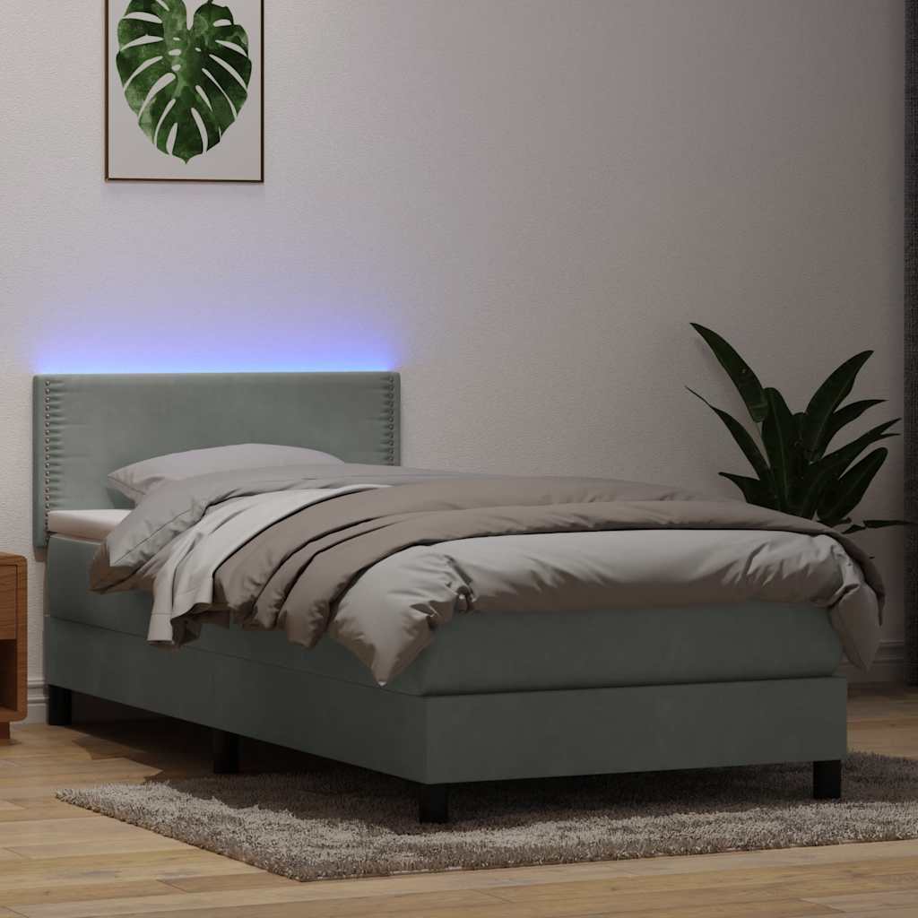 Boxspringbett mit Matratze & LED Hellgrau 90x220 cm Samt
