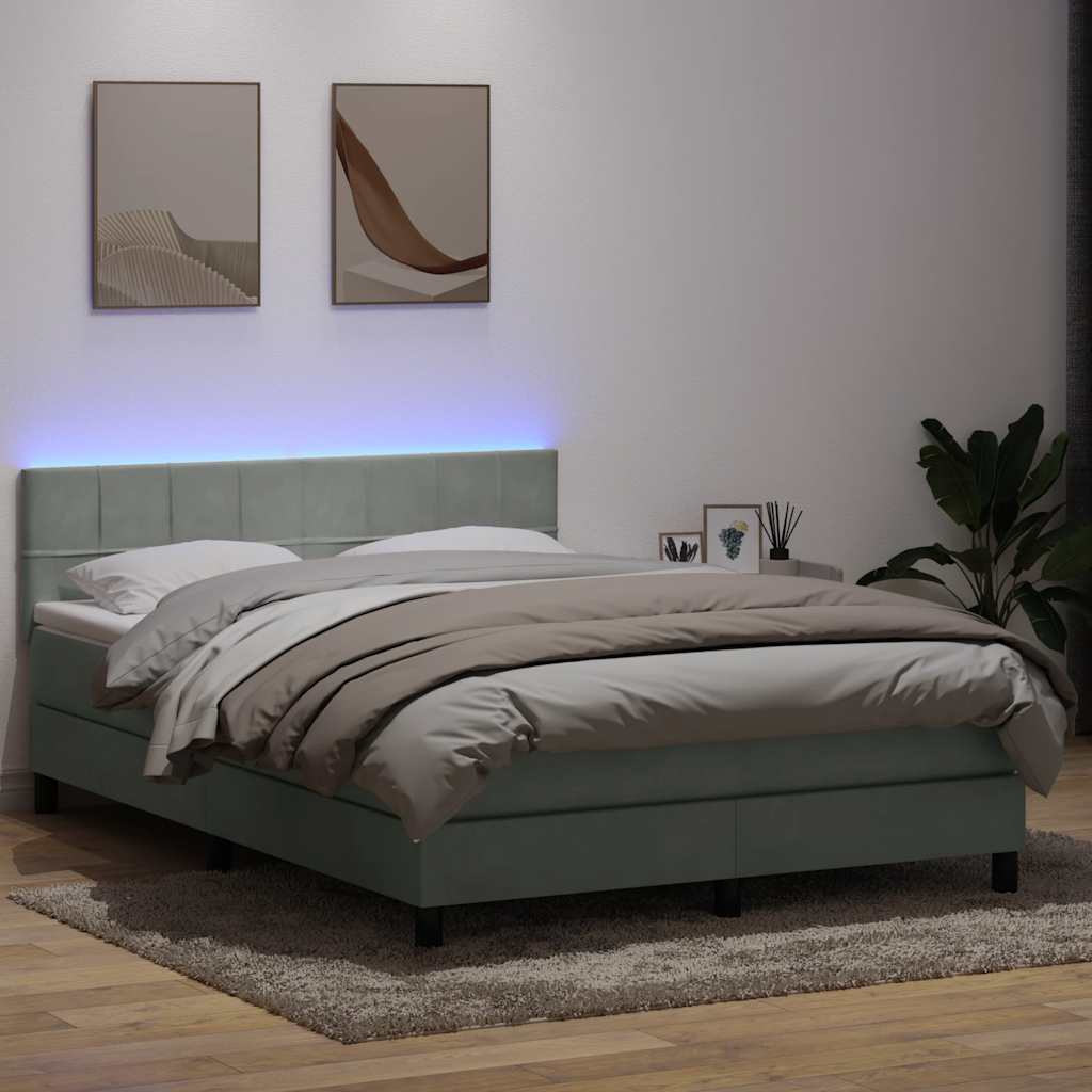 Boxspringbett mit Matratze & LED Hellgrau 160x210 cm Samt