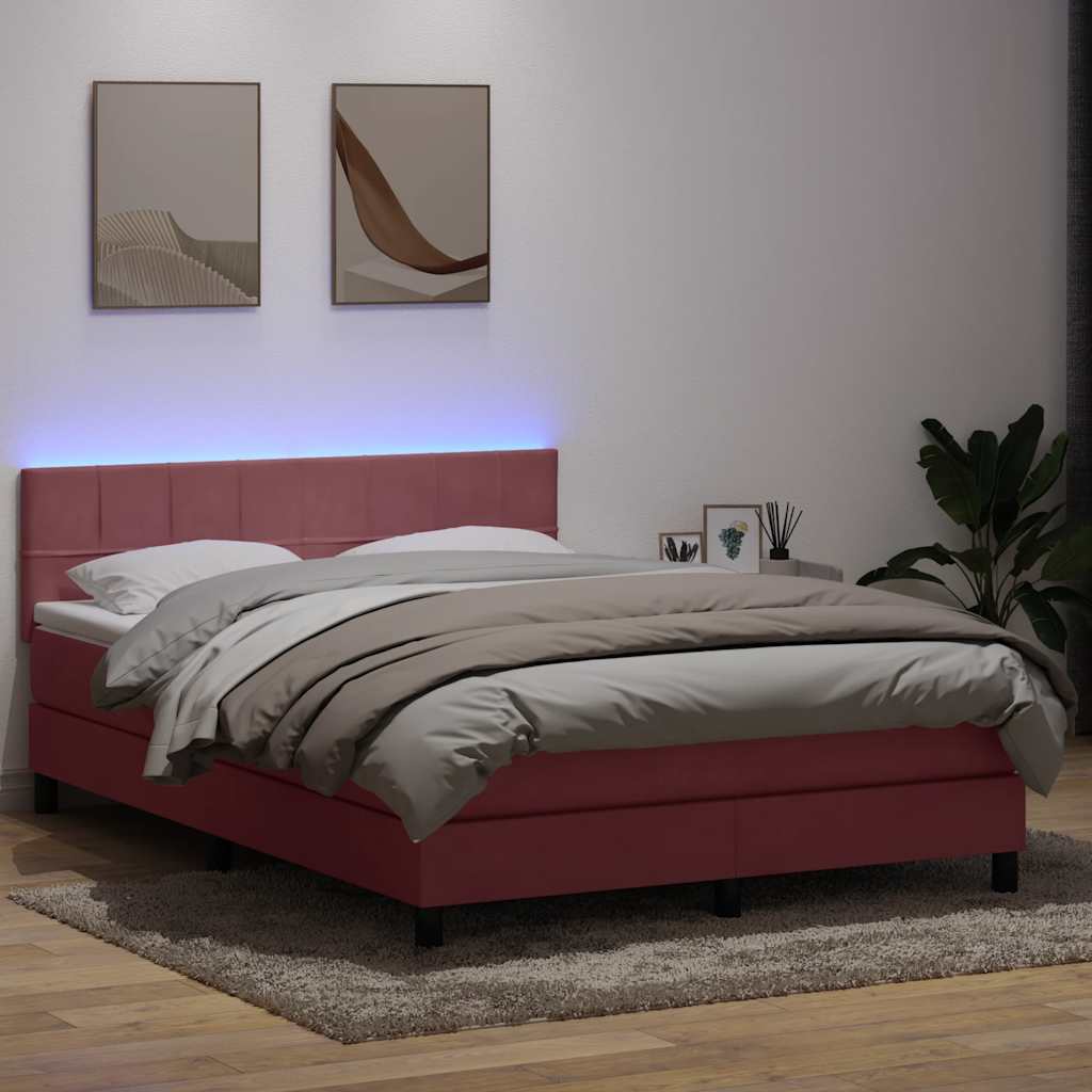 Boxspringbett mit Matratze & LED Rosa 160x210 cm Samt