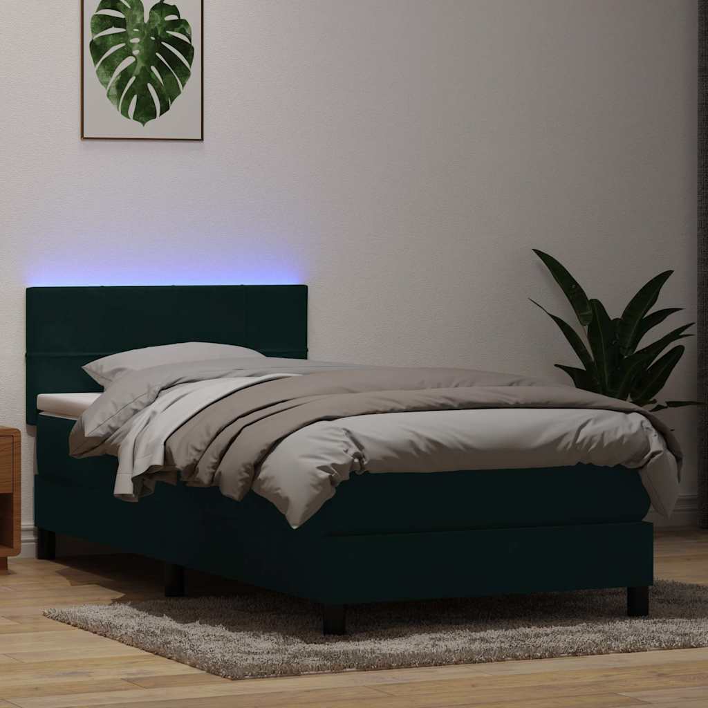 Boxspringbett mit Matratze & LED Dunkelgrün 80x220 cm Samt
