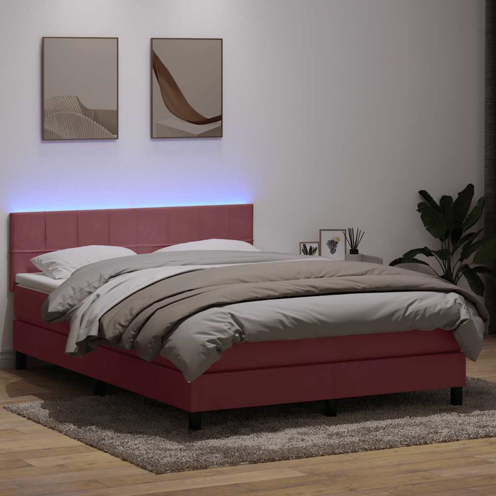 Boxspringbett mit Matratze & LED Rosa 140x220 cm Samt