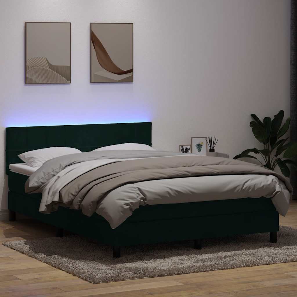 Boxspringbett mit Matratze & LED Dunkelgrün 160x220 cm Samt