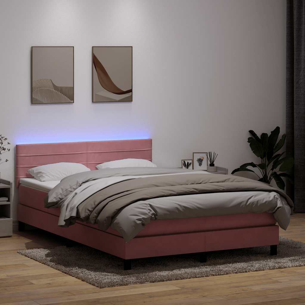 Boxspringbett mit Matratze & LED Rosa 140x210 cm Samt