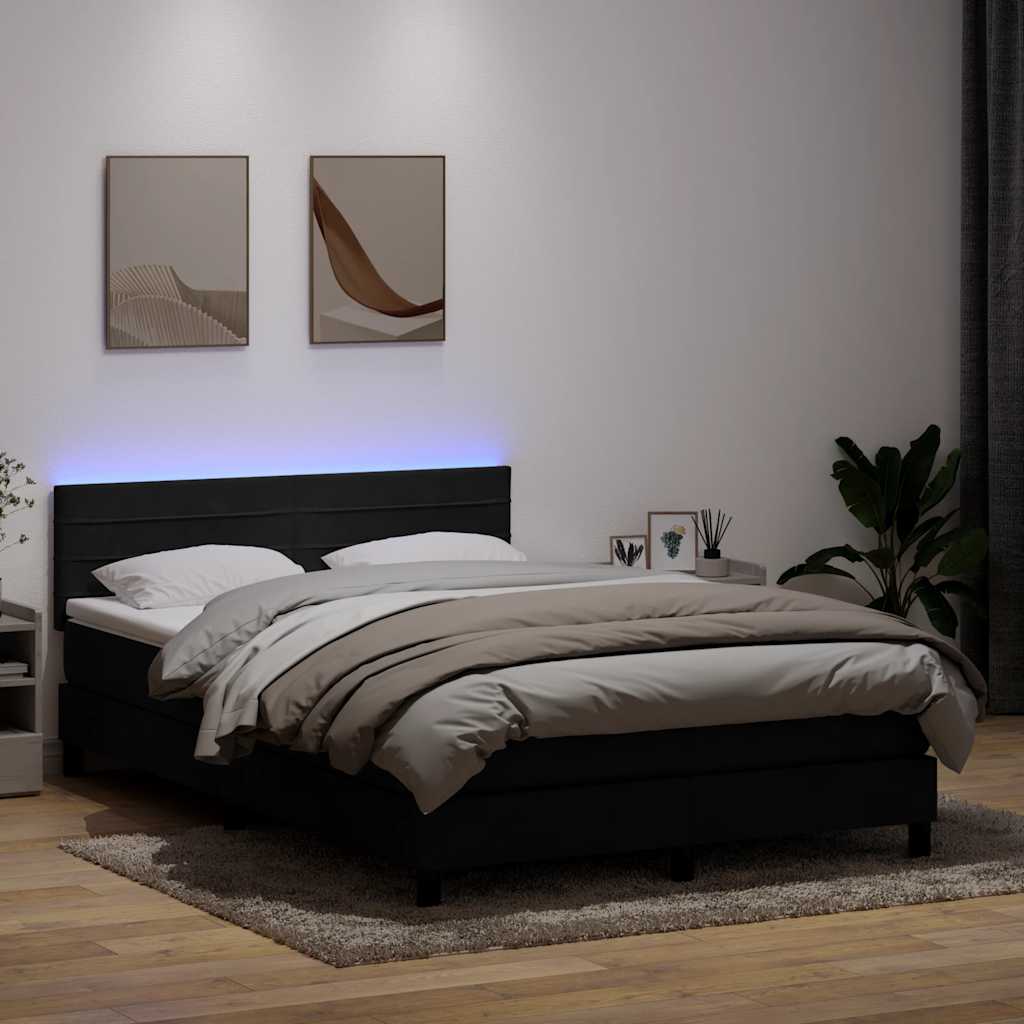 Boxspringbett mit Matratze & LED Schwarz 160x210 cm Samt