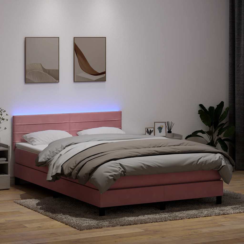 Boxspringbett mit Matratze & LED Rosa 160x210 cm Samt