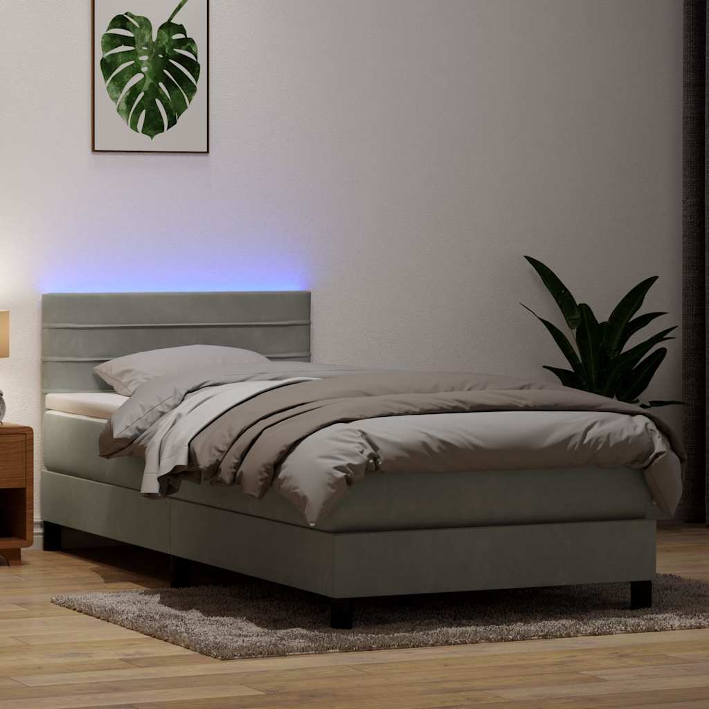 Boxspringbett mit Matratze & LED Hellgrau 80x220 cm Samt