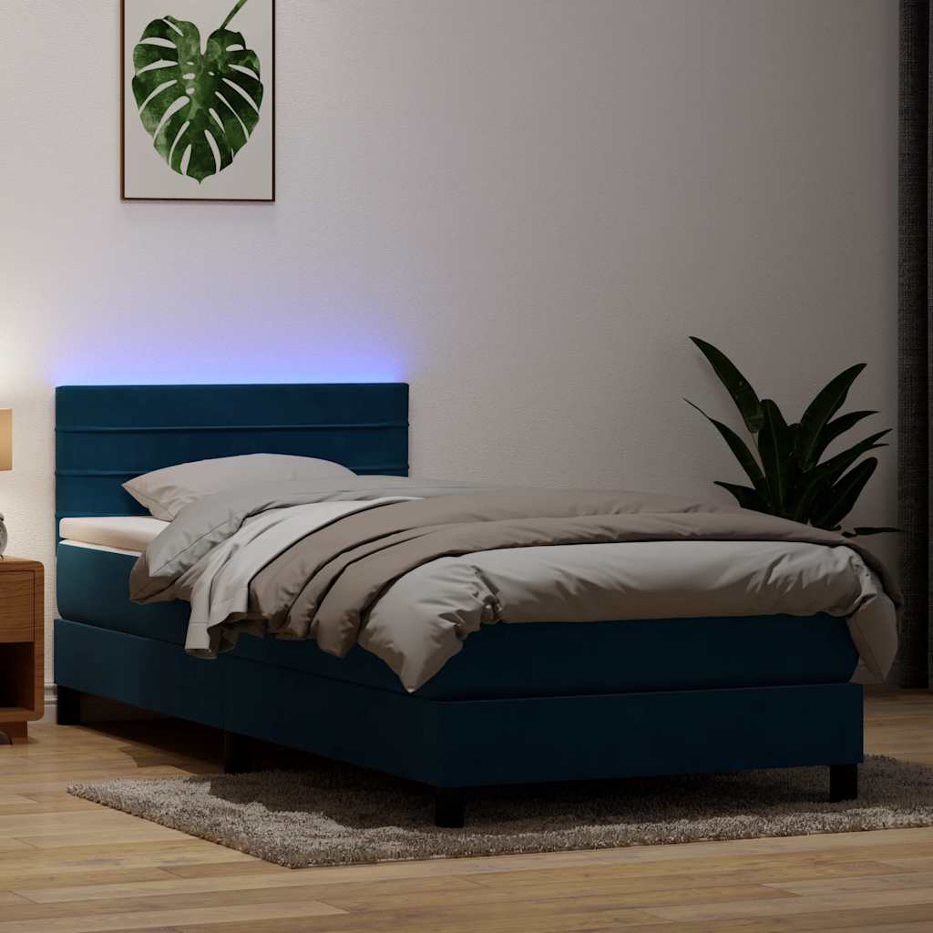 Boxspringbett mit Matratze & LED Dunkelblau 80x220 cm Samt