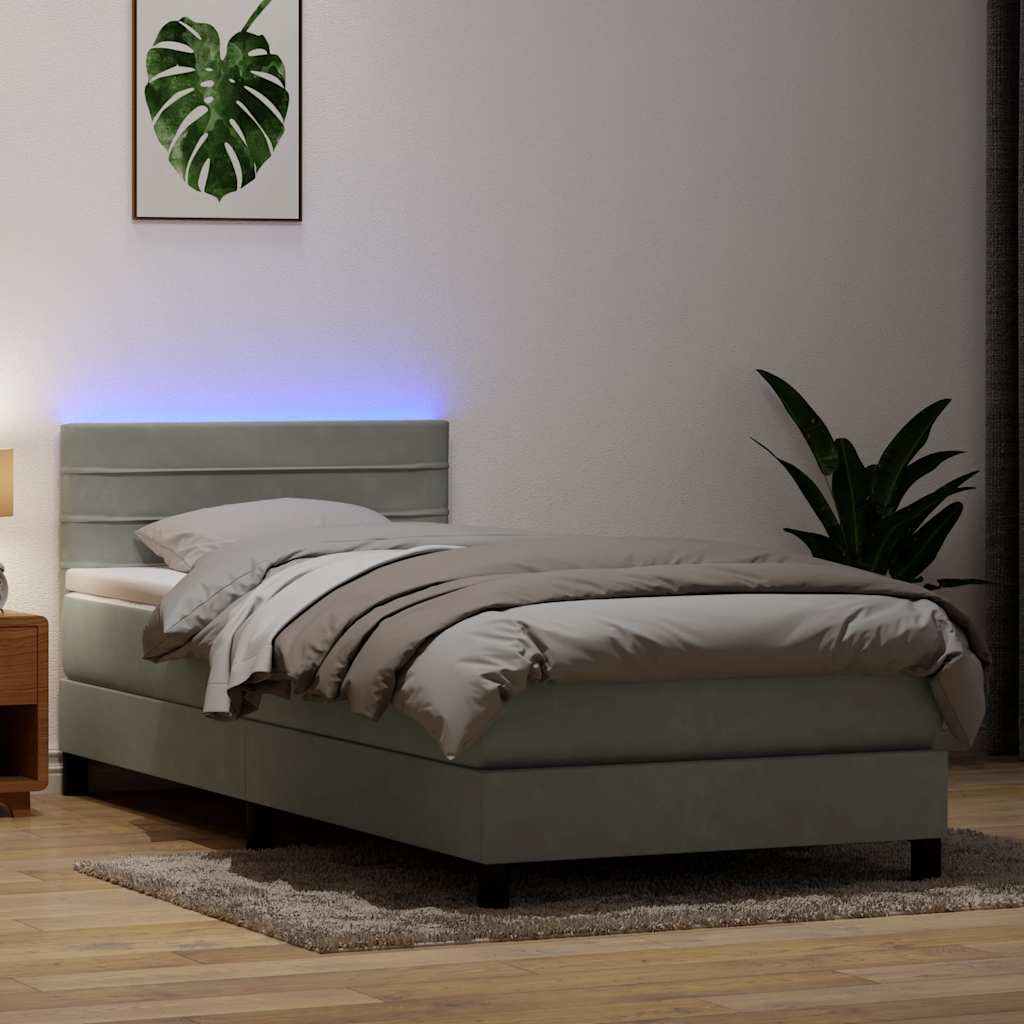 Boxspringbett mit Matratze & LED Hellgrau 90x220 cm Samt