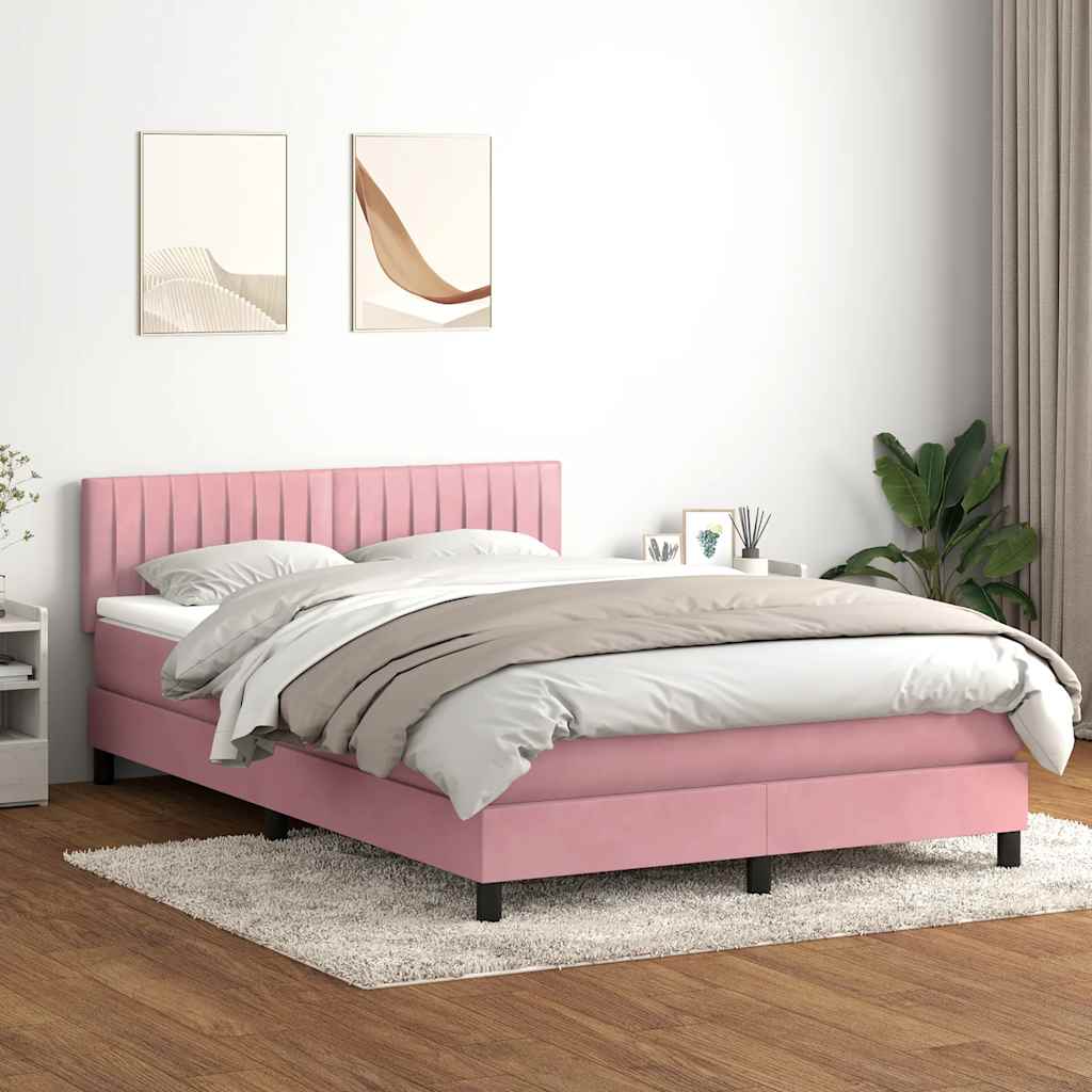 Boxspringbett mit Matratze & LED Rosa 140x210 cm Samt