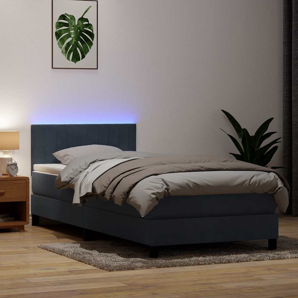 Boxspringbett mit Matratze & LED Dunkelgrau 80x220 cm Samt