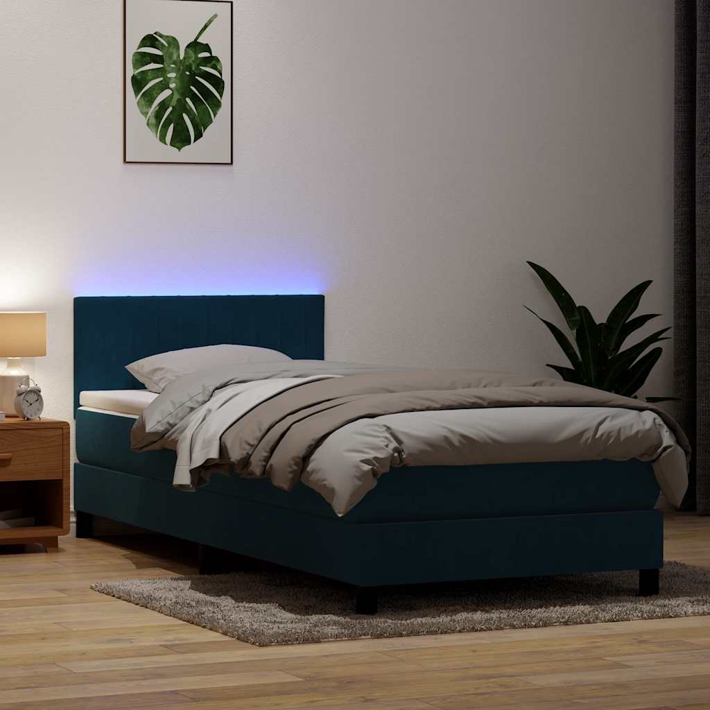 Boxspringbett mit Matratze & LED Dunkelblau 80x220 cm Samt