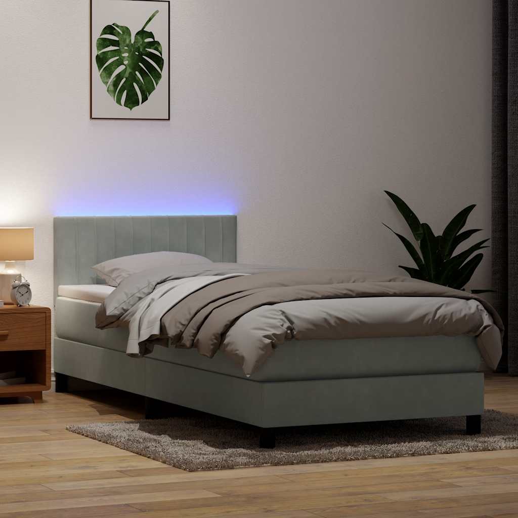 Boxspringbett mit Matratze & LED Hellgrau 90x220 cm Samt