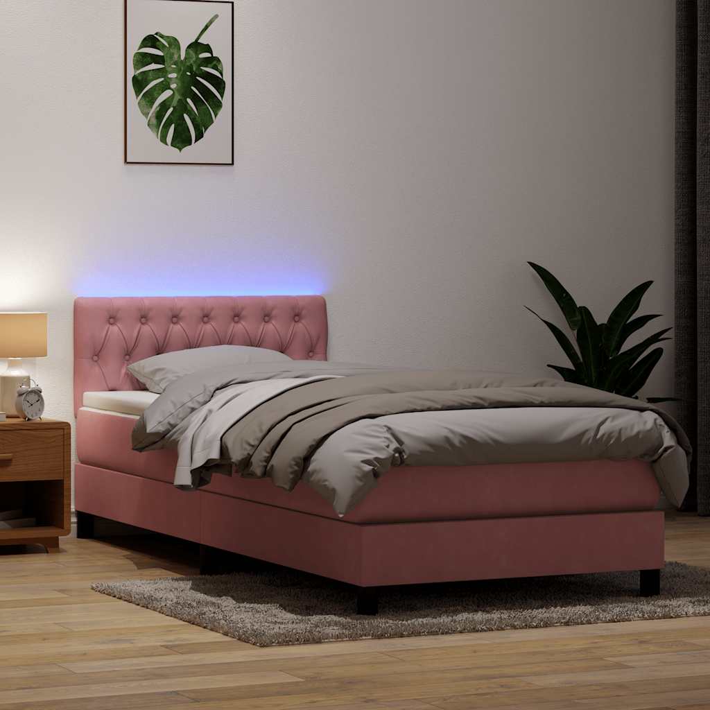 Boxspringbett mit Matratze & LED Rosa 80x220 cm Samt