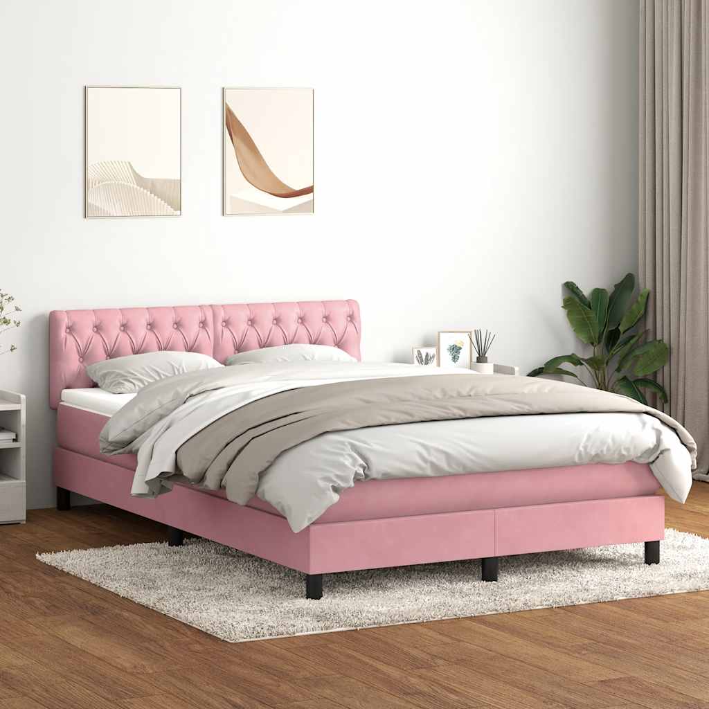 Boxspringbett mit Matratze & LED Rosa 140x220 cm Samt