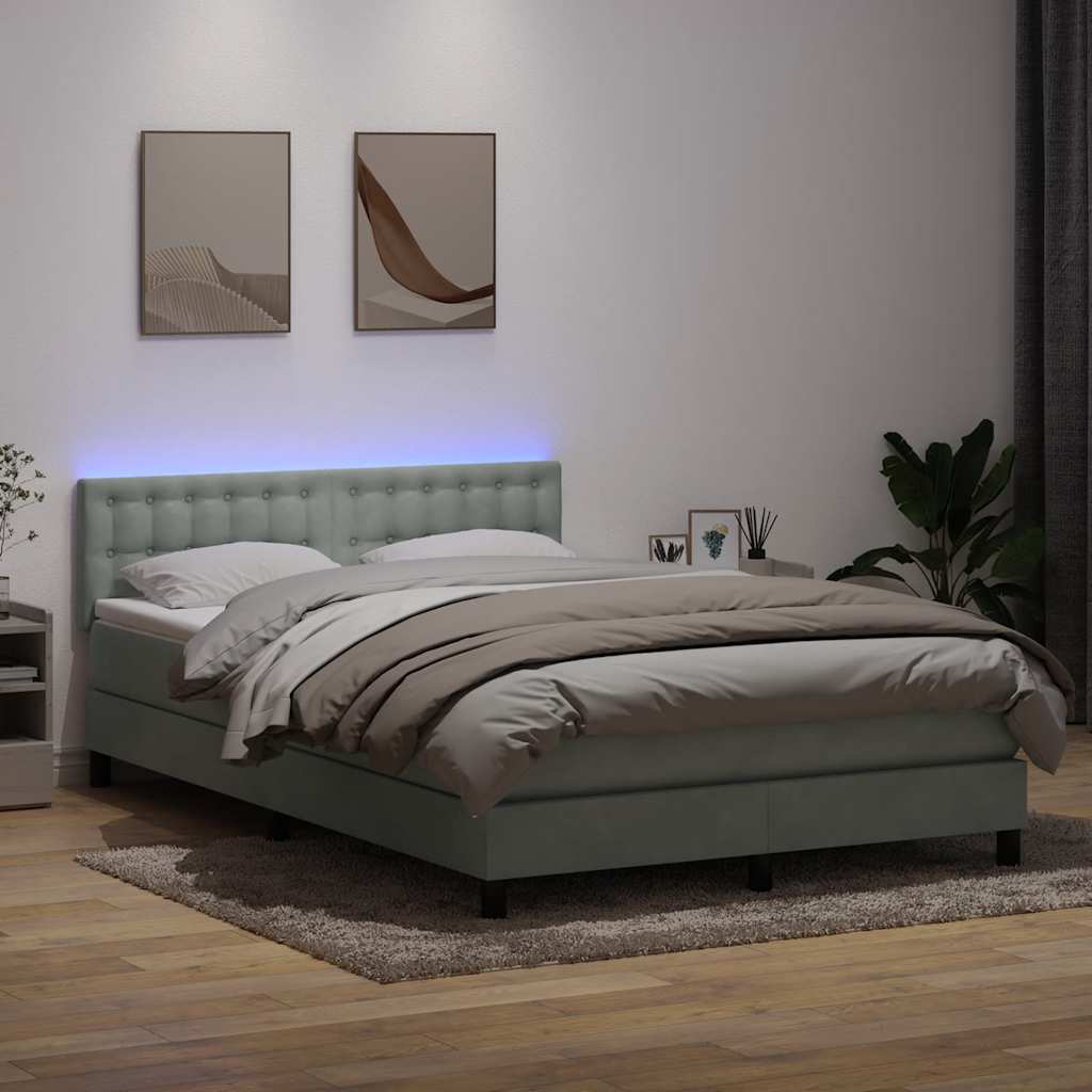 Boxspringbett mit Matratze & LED Hellgrau 160x210 cm Samt