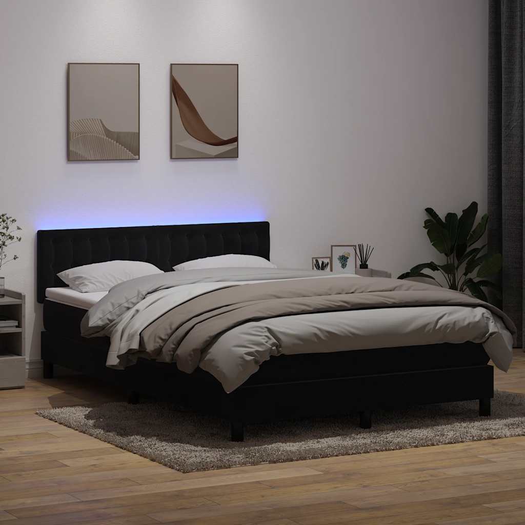 Boxspringbett mit Matratze & LED Schwarz 160x210 cm Samt