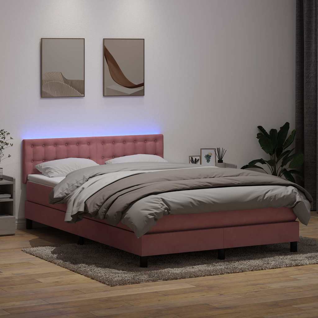 Boxspringbett mit Matratze & LED Rosa 160x210 cm Samt