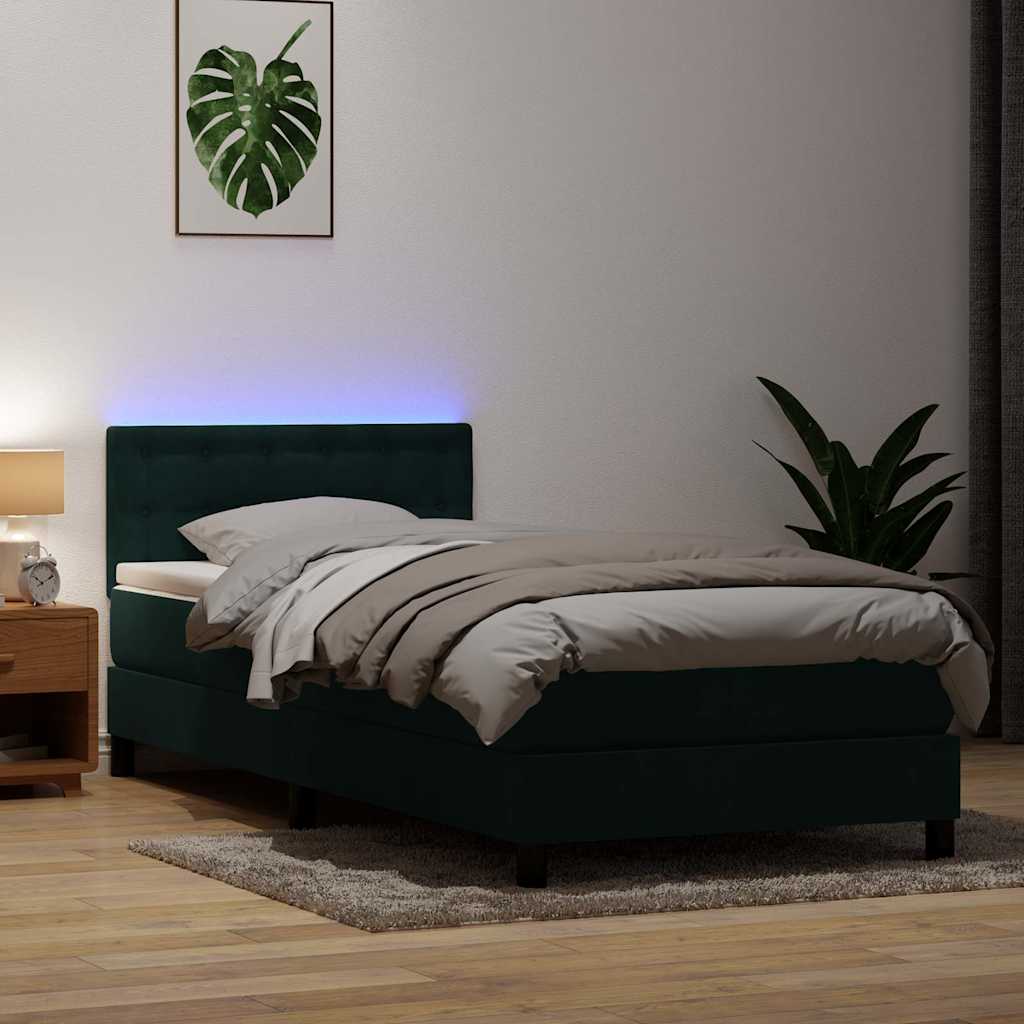 Boxspringbett mit Matratze & LED Dunkelgrün 80x220 cm Samt