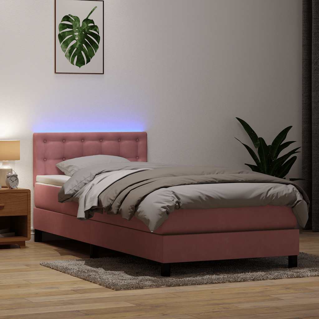 Boxspringbett mit Matratze & LED Rosa 80x220 cm Samt
