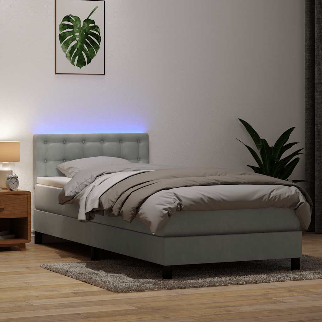 Boxspringbett mit Matratze & LED Hellgrau 90x220 cm Samt