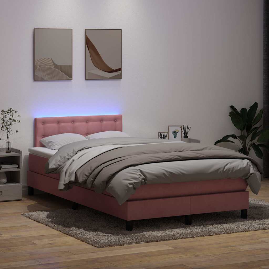 Boxspringbett mit Matratze & LED Rosa 120x220 cm Samt