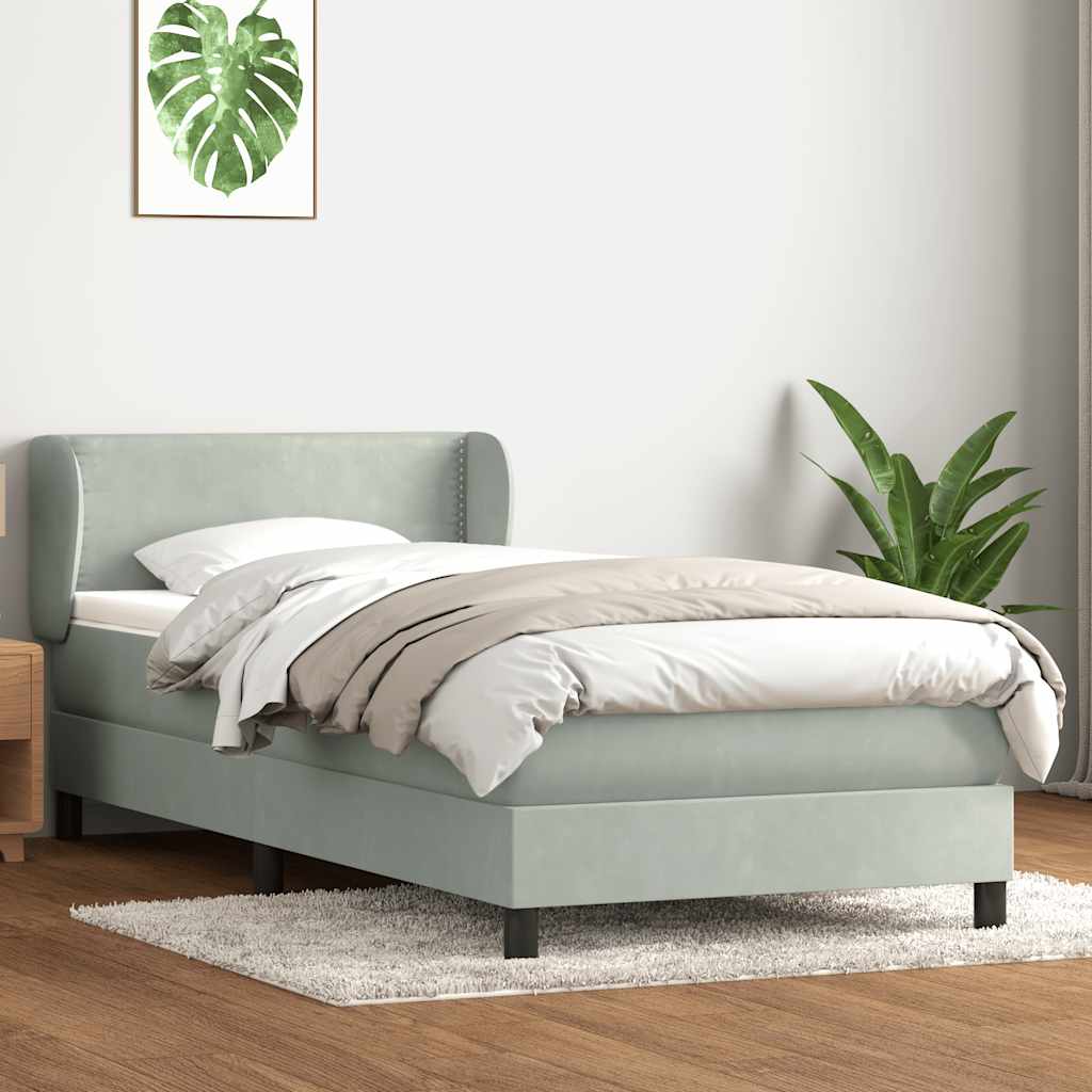 Boxspringbett mit Matratze Hellgrau 90x220 cm Samt