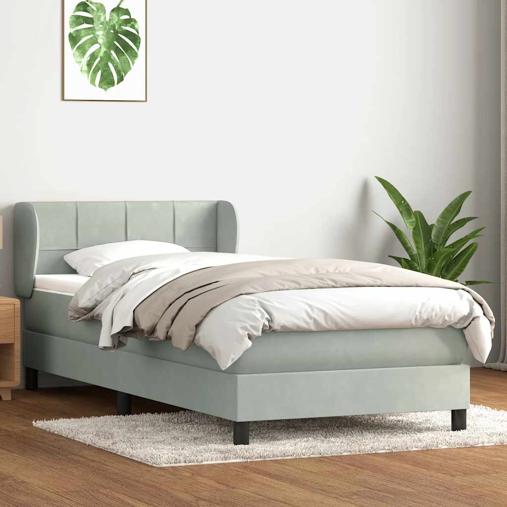 Boxspringbett mit Matratze Hellgrau 90x220 cm Samt
