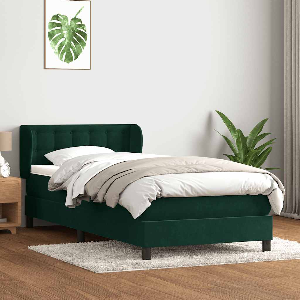 Boxspringbett mit Matratze Dunkelgrün 80x220 cm Samt