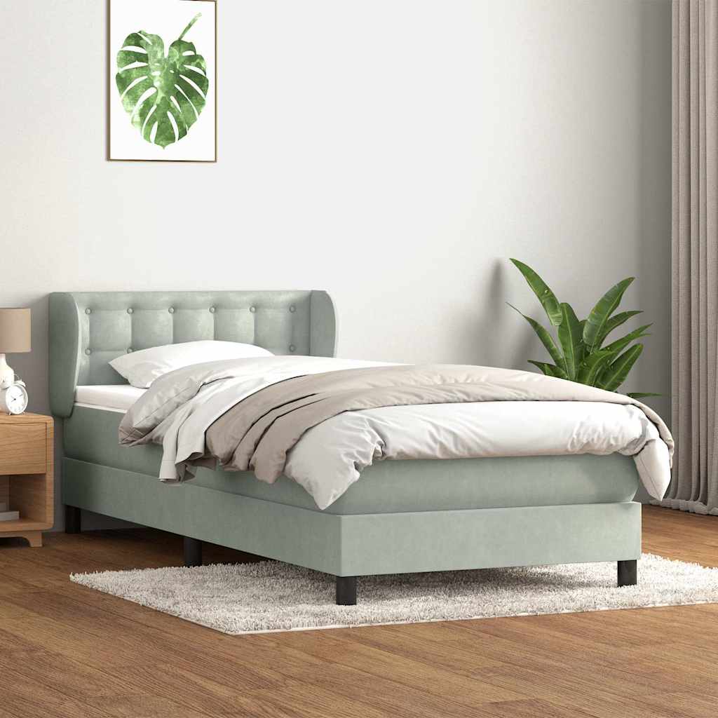Boxspringbett mit Matratze Hellgrau 90x220 cm Samt