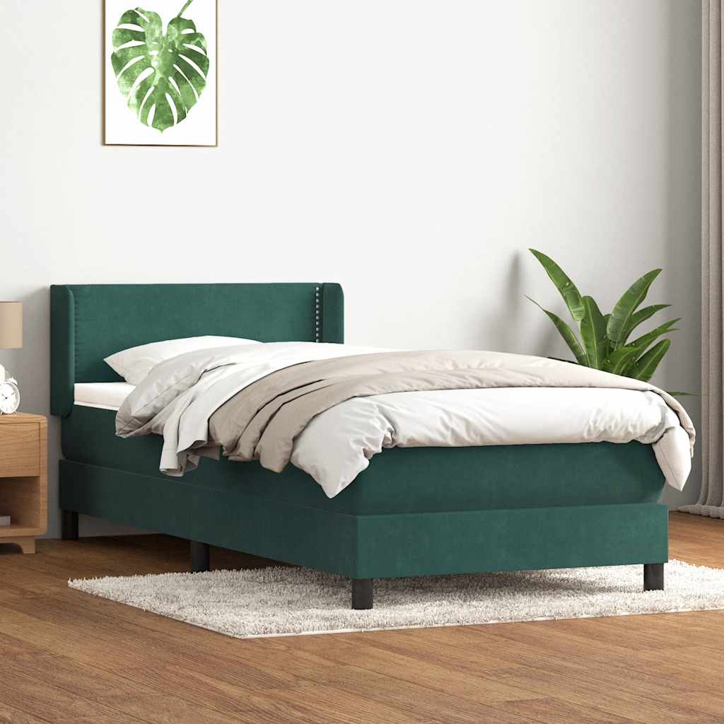 Boxspringbett mit Matratze Dunkelgrün 80x220 cm Samt