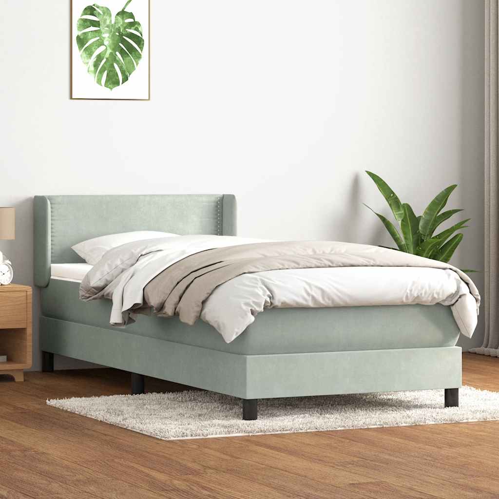 Boxspringbett mit Matratze Hellgrau 90x220 cm Samt