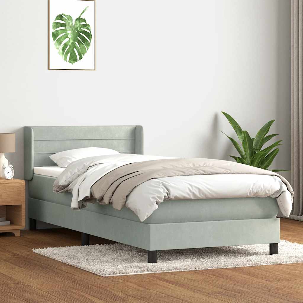 Boxspringbett mit Matratze Hellgrau 90x220 cm Samt
