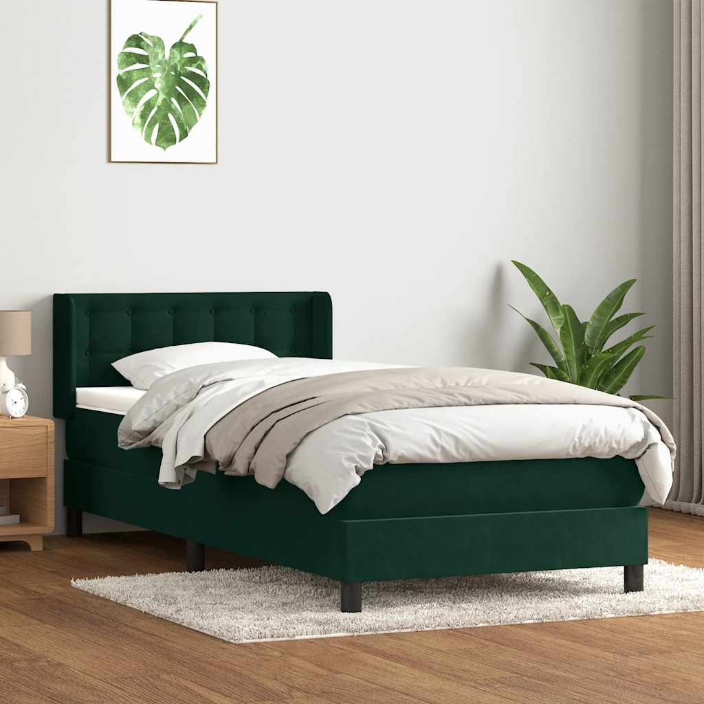 Boxspringbett mit Matratze Dunkelgrün 80x220 cm Samt