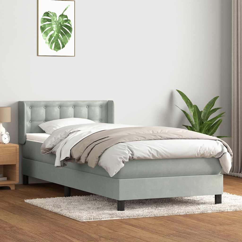 Boxspringbett mit Matratze Hellgrau 90x220 cm Samt