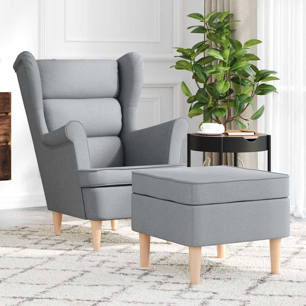 Sessel mit Fußhocker Hellgrau Stoff