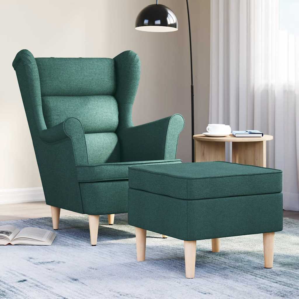 Sessel mit Fußhocker Dunkelgrün Stoff