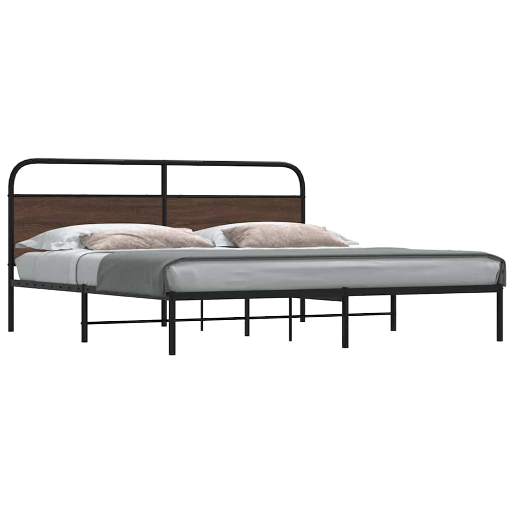 Metallbett ohne Matratze Braun Eichen-Optik 193x203 cm