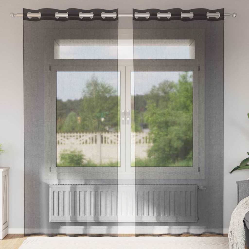 Voile Vorhänge mit Ösen 2 Stk. Schwarz 140x245 cm