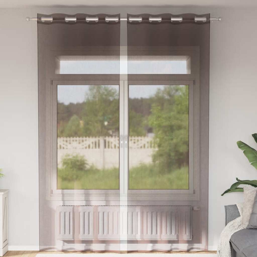 Voile Vorhänge mit Ösen 2 Stk. Braun 140x300 cm
