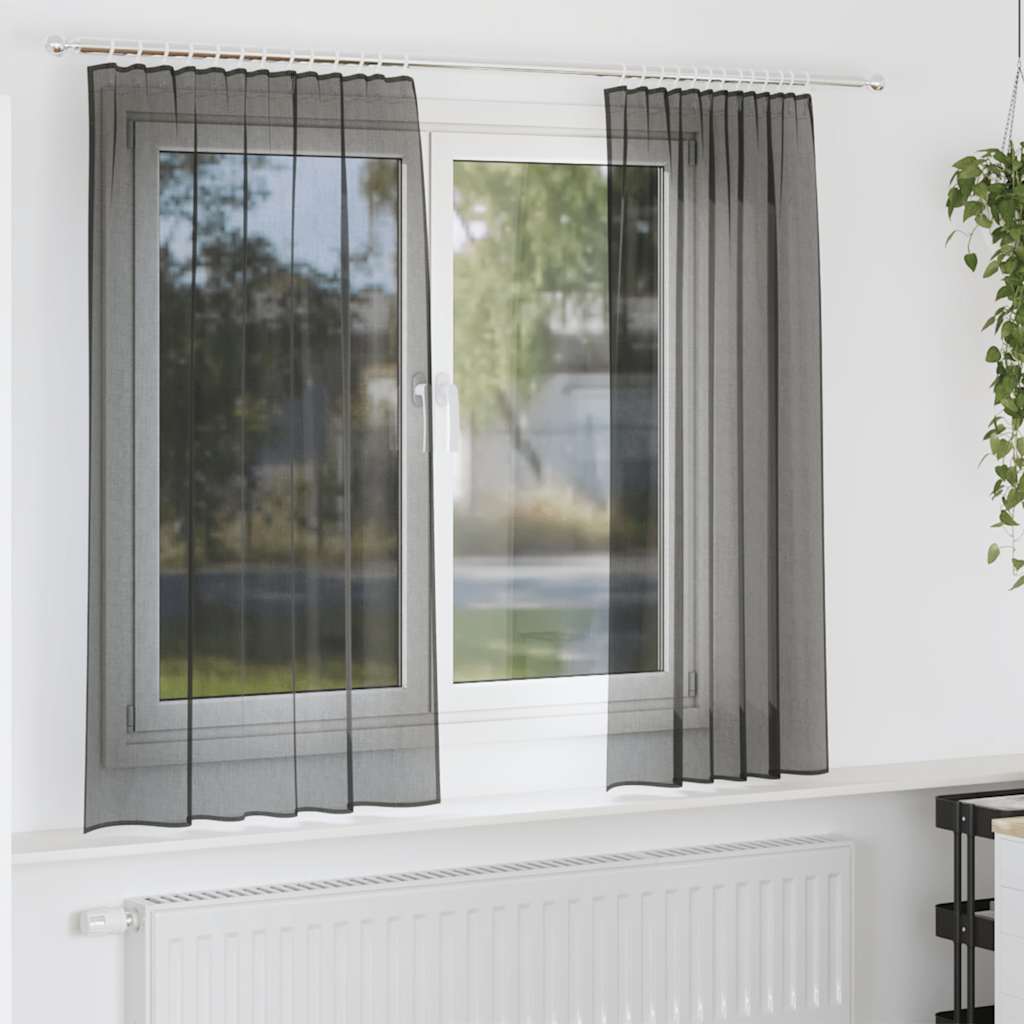 Voile Vorhänge mit Stangentaschen 2 Stk. Schwarz