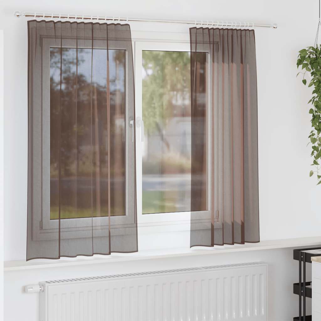 Voile Vorhänge mit Stangentaschen 2 Stk. Braun